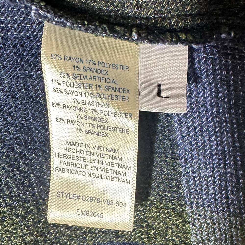 Cloth & Stone | Blue Olive Plaid Button Down Blouse | Rayon Blend | Size L - Picture 7 of 7